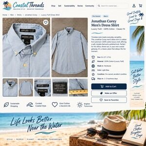 Jonathan Corey Mens XL Light Blue Luxury Twill 100% Cotton Button Down Shirt